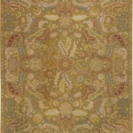 Aubusson French Antique Floral Allover Warm Tan Hand-Knotted Wool Silk Rug BB6434