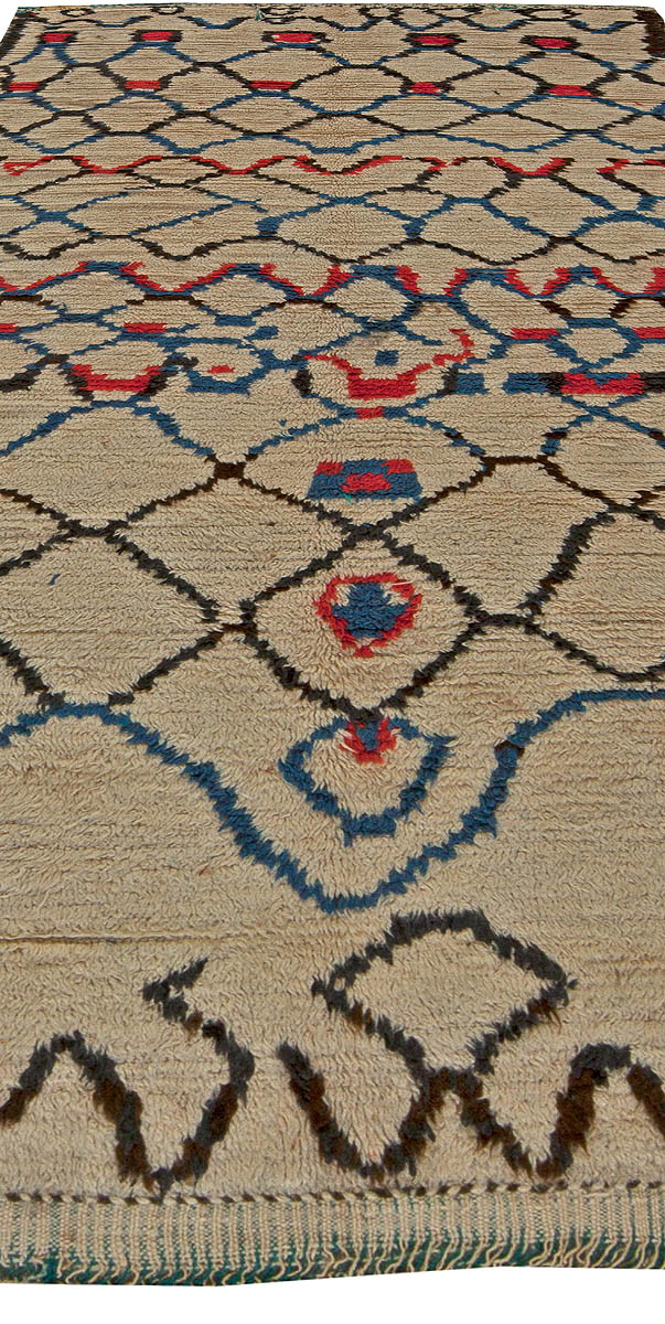 Vintage Tribal Moroccan Wool Rug with Beige Background and Blue, Red, and Black BB5759