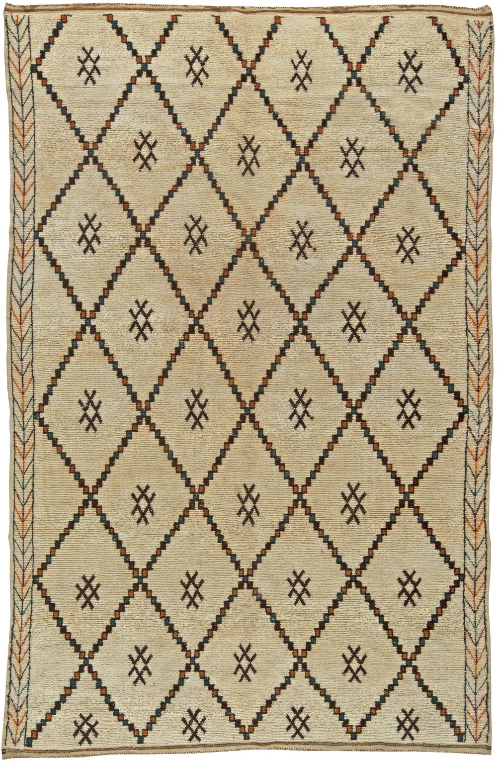 Vintage Tribal Handmade Moroccan Natural Wool Rug with Geometric Design BB5882