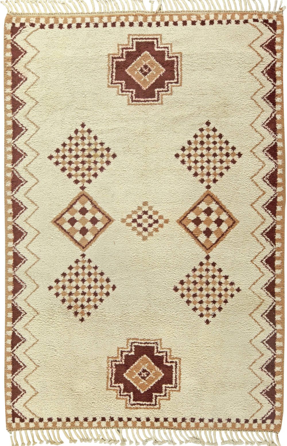 Vintage Tribal Moroccan Natural Wool Rug with Caramel and Brown Geometric Design BB5828