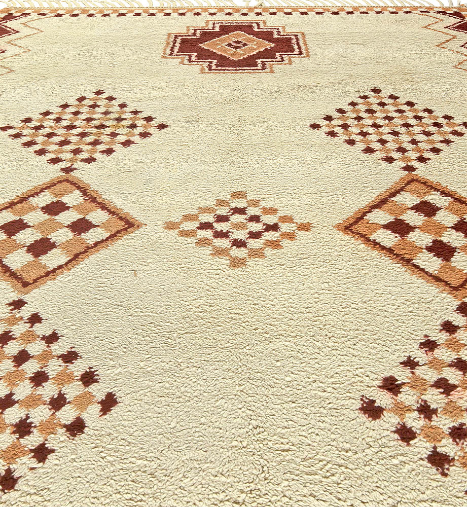 Vintage Tribal Moroccan Natural Wool Rug with Caramel and Brown Geometric Design BB5828