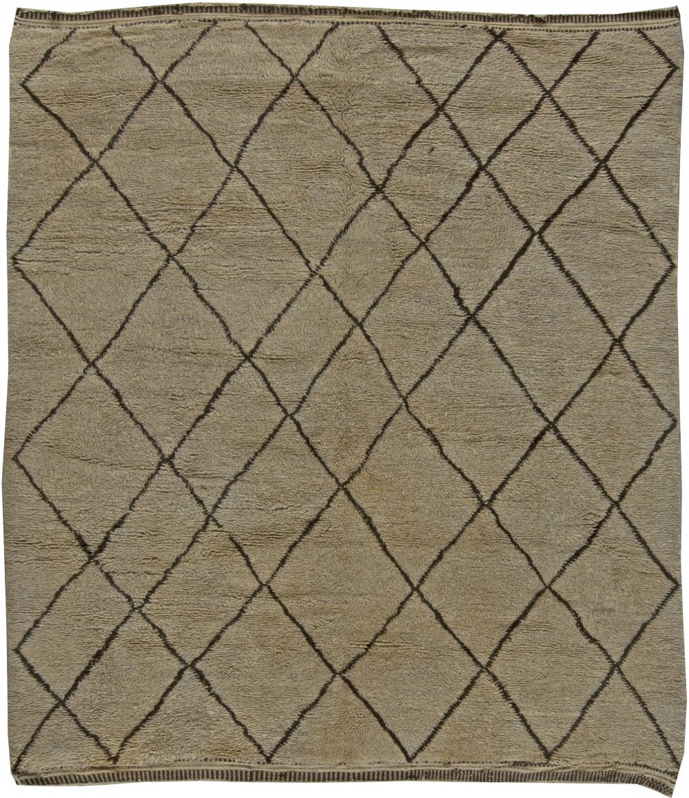 Vintage Tribal Moroccan Natural Wool Rug with Diamond Design BB5874