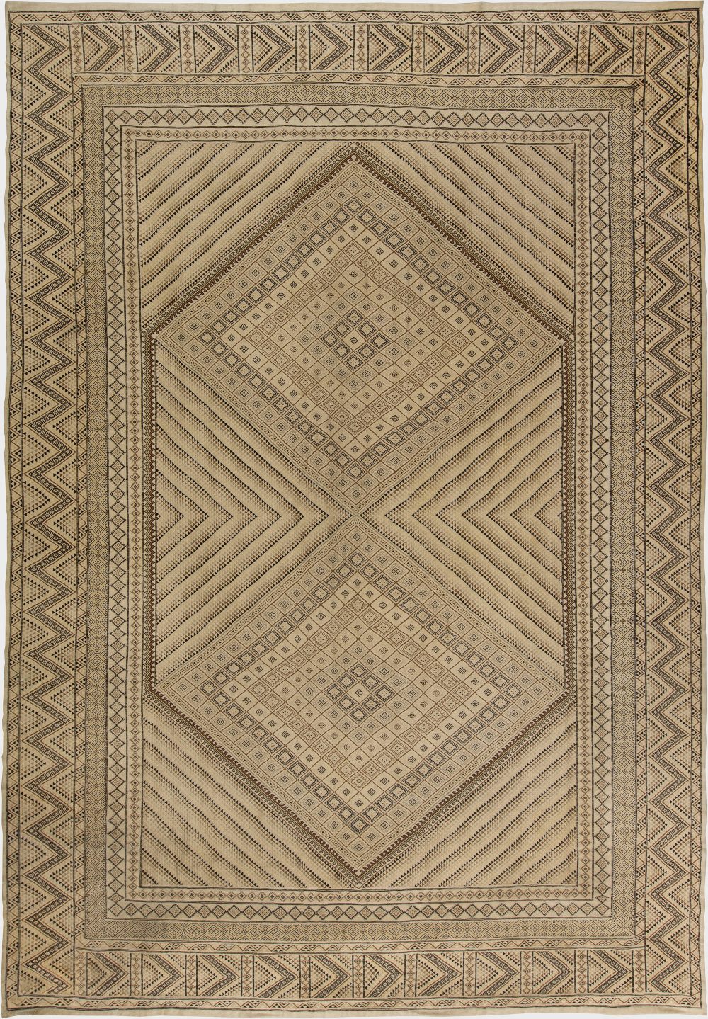 Midcentury Moroccan Sand and Sepia Hand Knotted Wool Kilim Rug BB6257