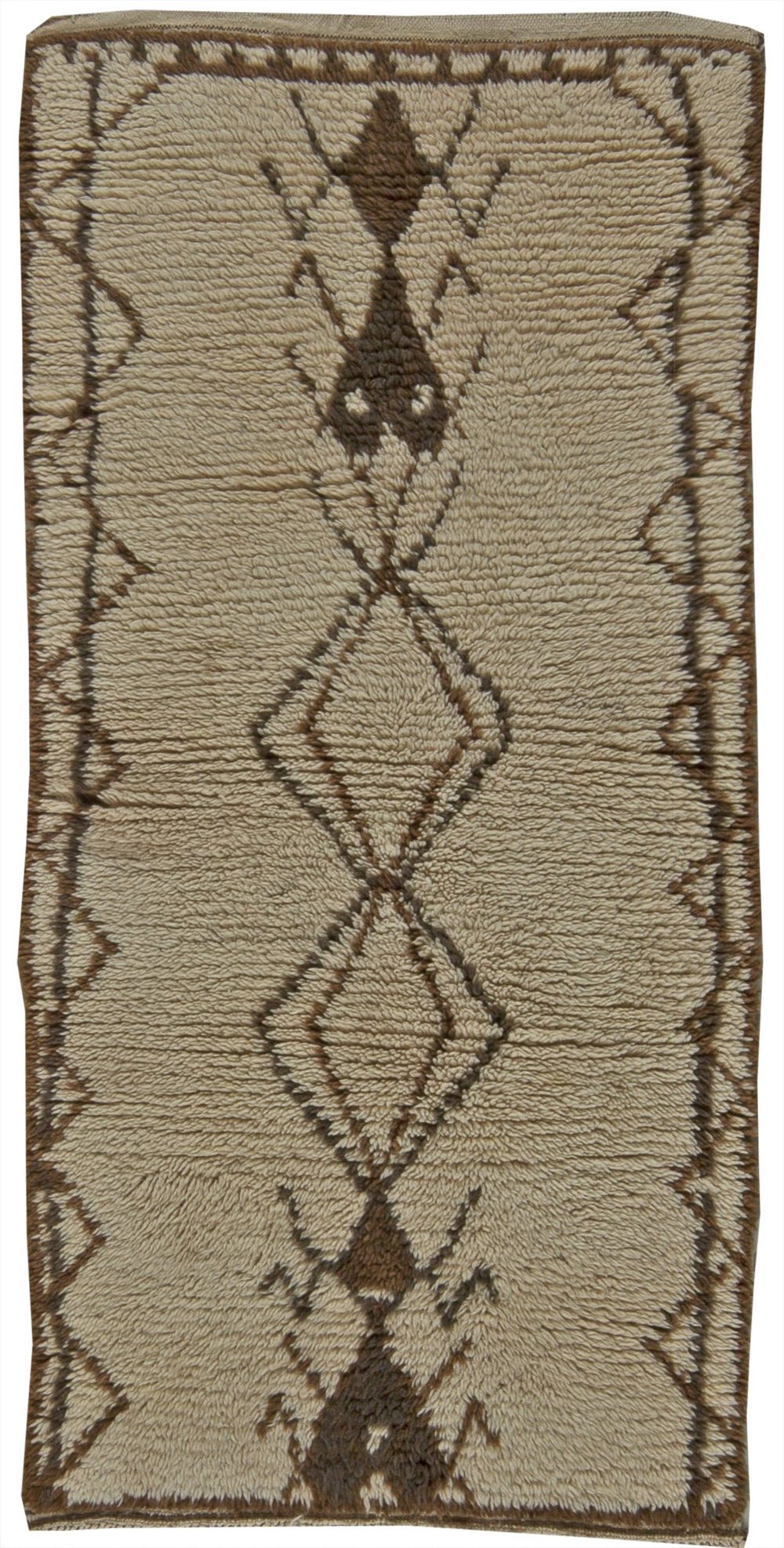 Vintage Tribal Handwoven Moroccan Natural Wool Rug with Geometric Design BB5763