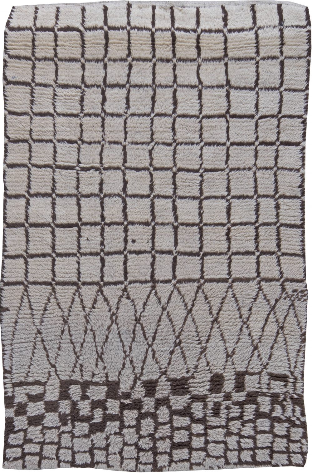 Vintage Tribal Geometric White, Brown Moroccan Handmade Wool Rug BB6201