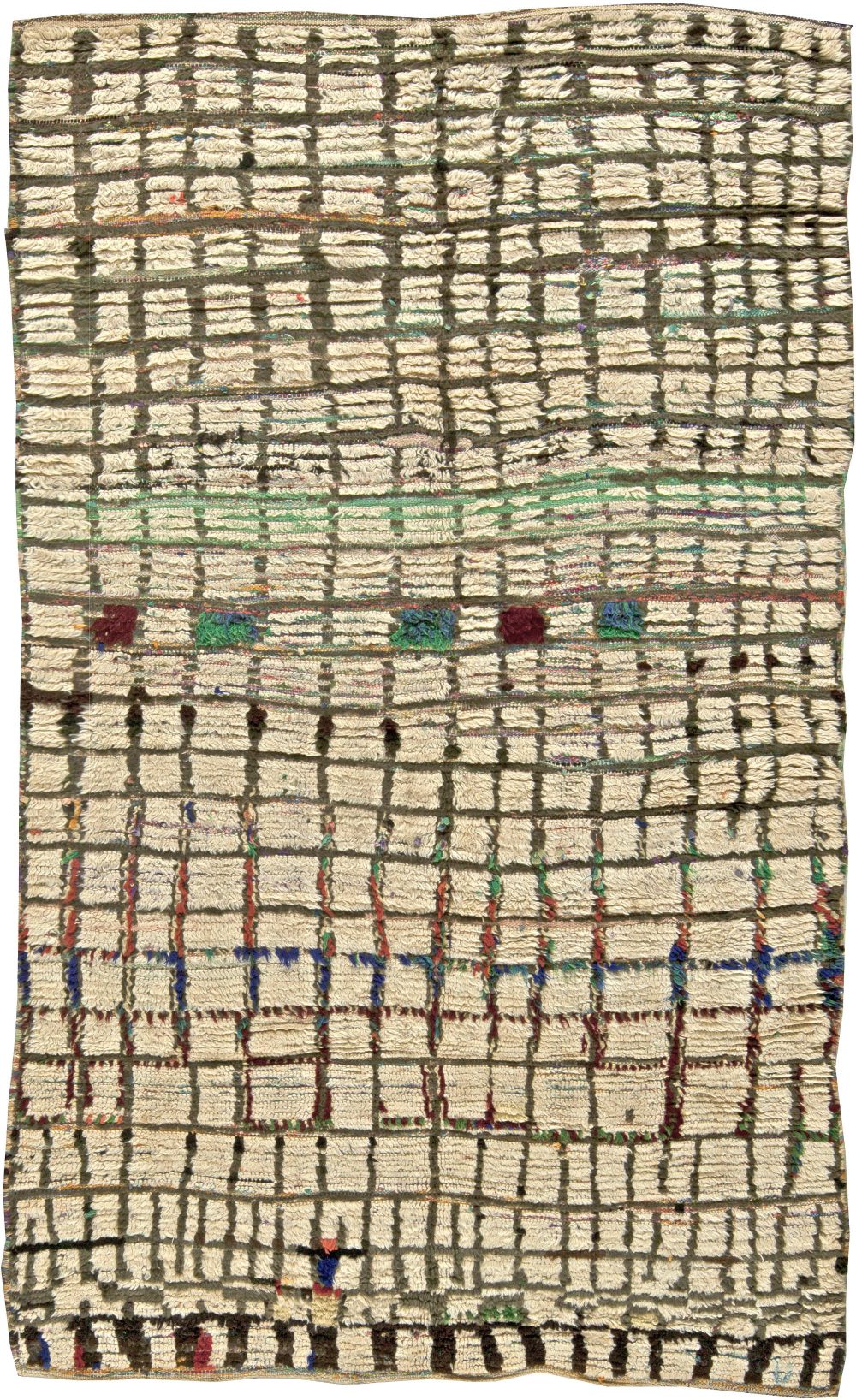 Vintage Moroccan Brown, Green, Blue and Red Handwoven Wool Rug BB5764