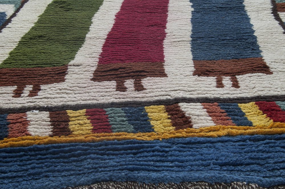 Mid-20th century Moroccan Red, Green, Yellow and Navy Blue Handmade Wool Rug BB6333
