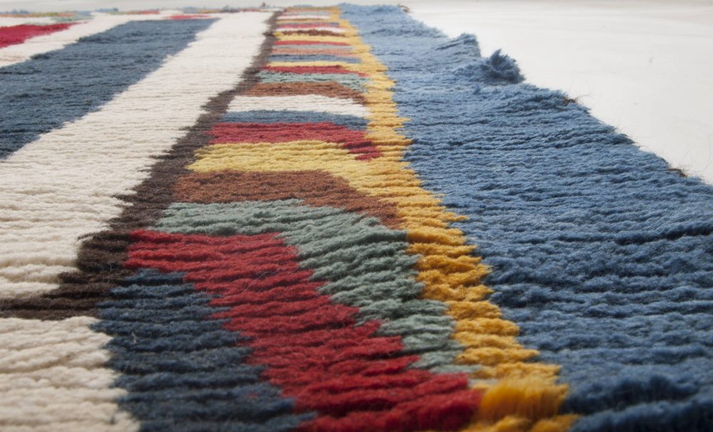 Mid-20th century Moroccan Red, Green, Yellow and Navy Blue Handmade Wool Rug BB6333