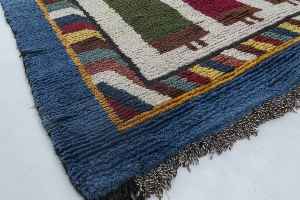 Mid-20th century Moroccan Red, Green, Yellow and Navy Blue Handmade Wool Rug BB6333