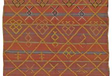 Vintage Tribal Moroccan Diamonds Motifs Orange, Yellow Handmade Wool Rug BB5485
