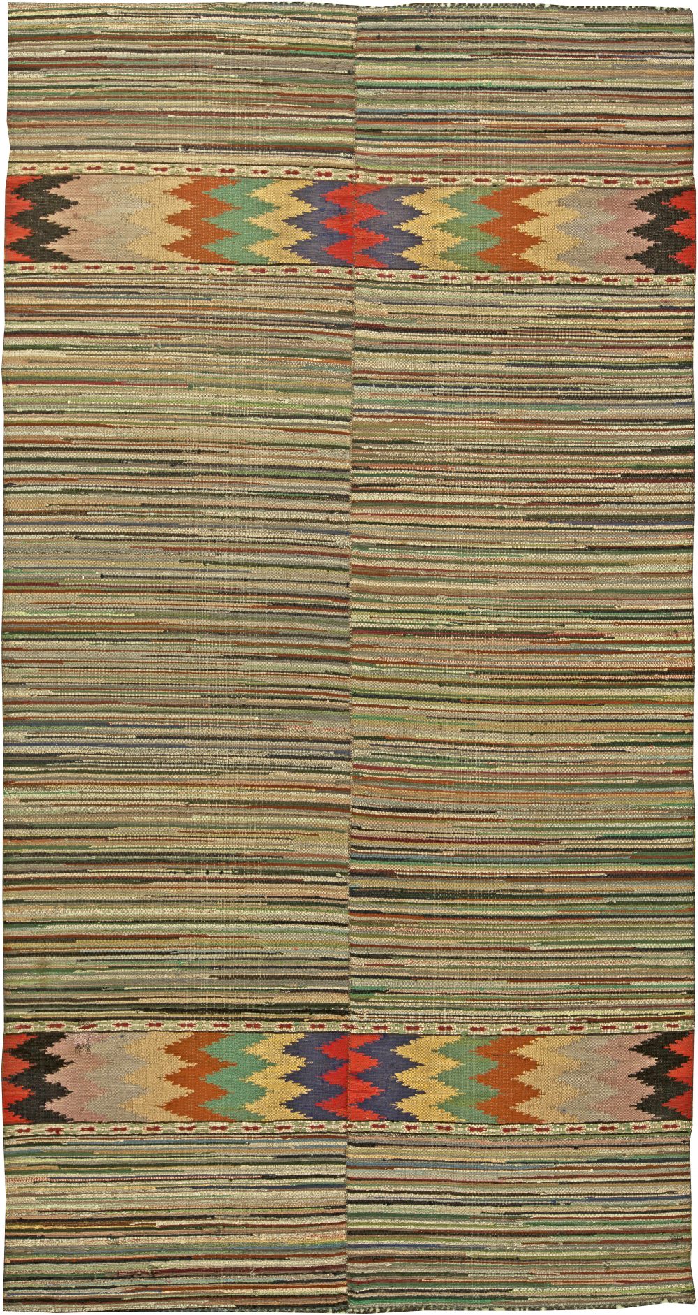 Geometric Red, Blue, Brown, Yellow and Green Wool American Rag Rug BB6148