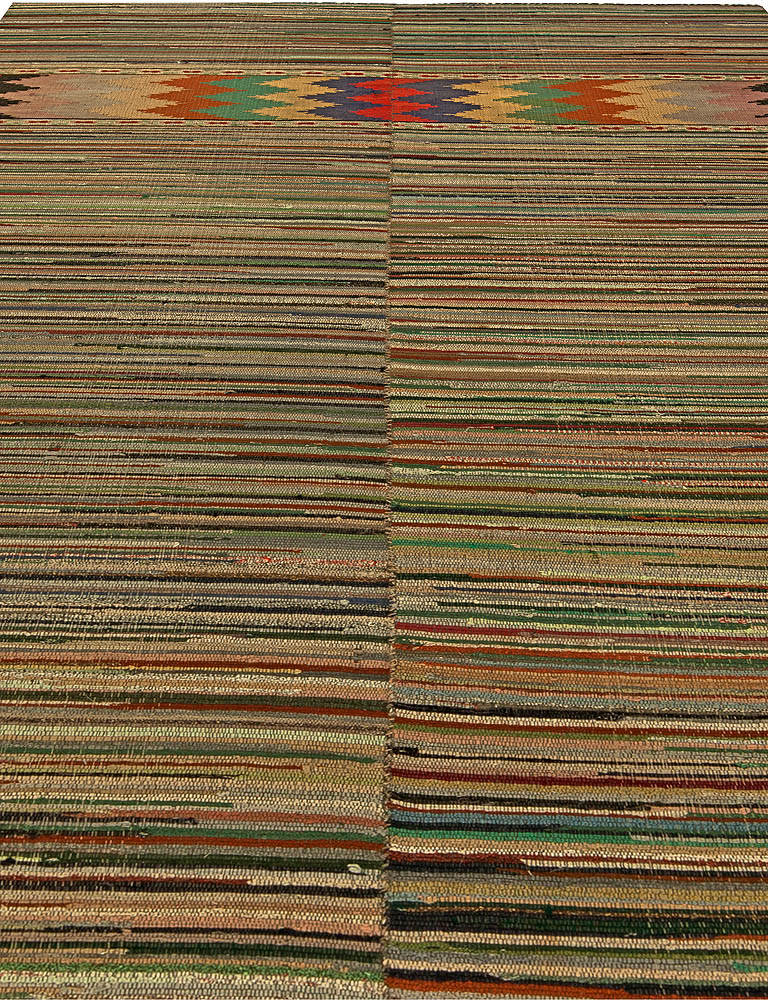 Geometric Red, Blue, Brown, Yellow and Green Wool American Rag Rug BB6148