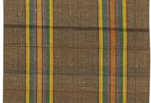 Vintage Striped Brown, Orange, Yellow Wool American <mark class='searchwp-highlight'>Rag</mark> Rug BB6165