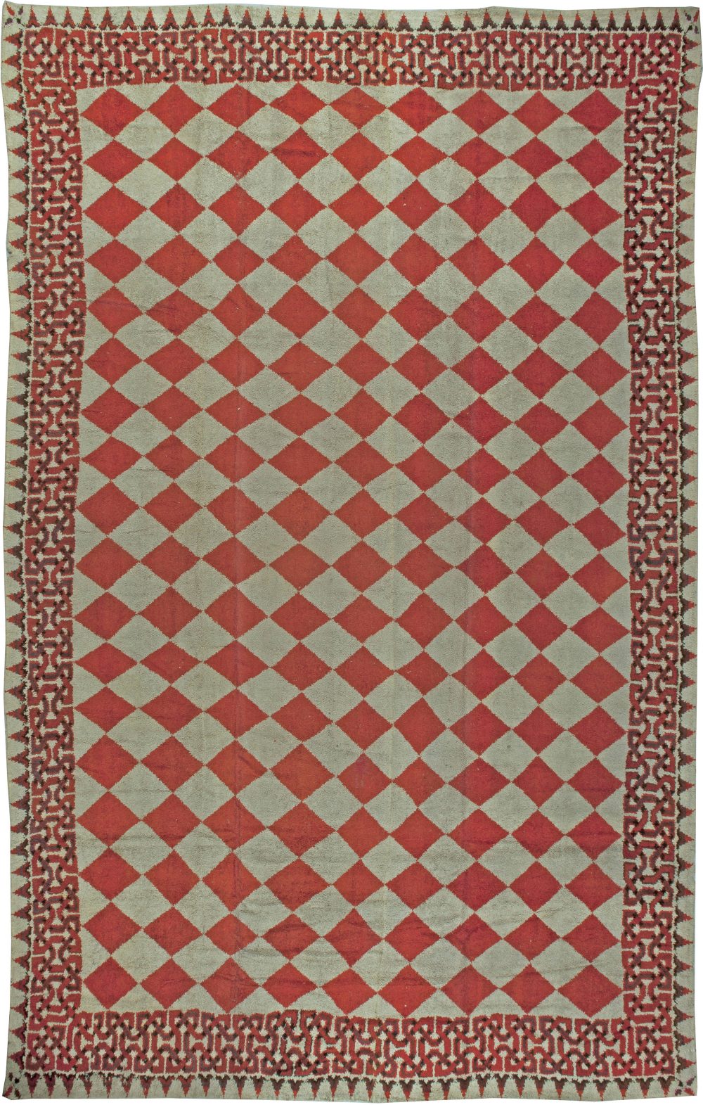 Oversized Vintage American Red and Beige Diamond Design Rag Rug BB5593