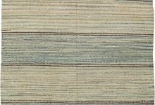 Midcentury American Striped Blue and Beige Wool Rag Rug BB6147