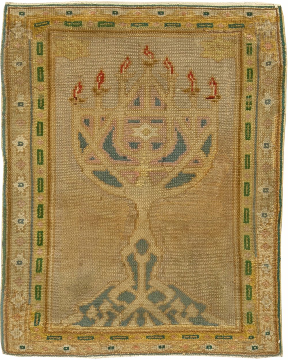 Midcentury Yellow, Beige & Blue Hand Knotted Wool Bezalel Rug BB6175