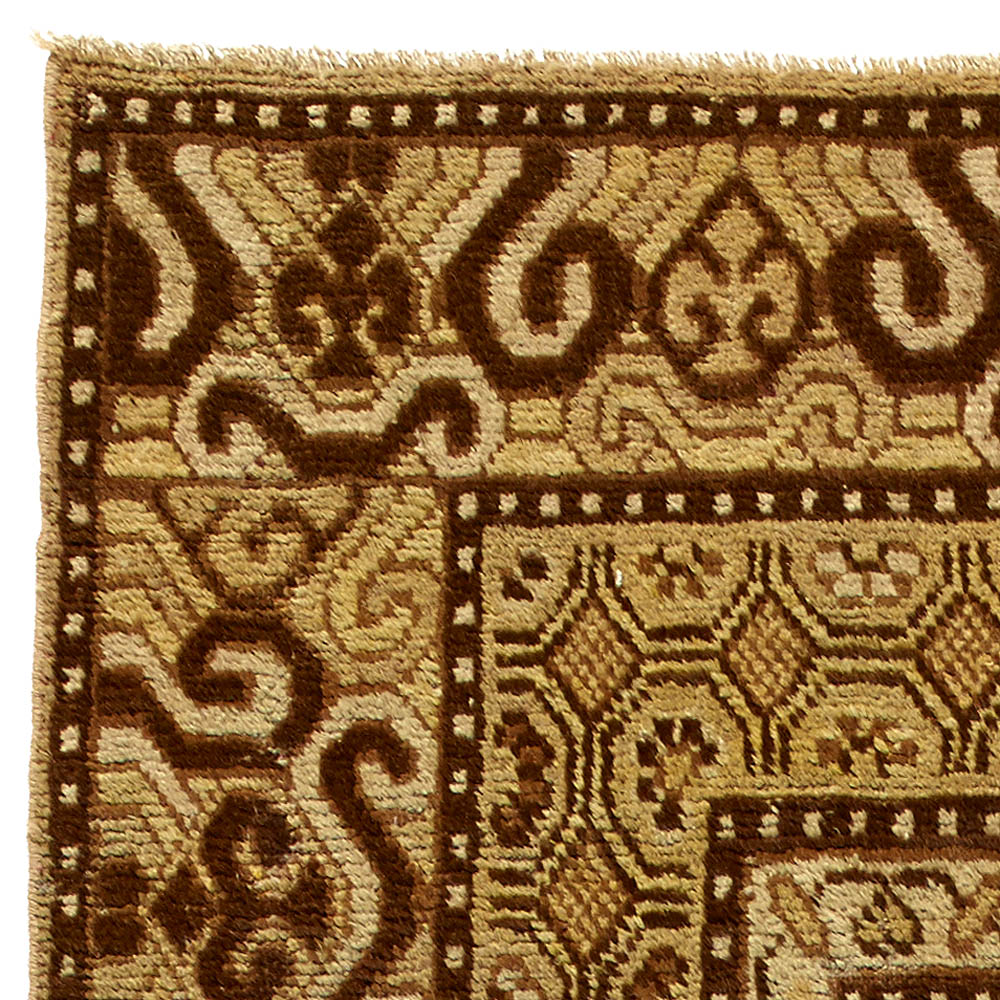 Vintage Samarkand (Khotan) Camel and Brown Handwoven Wool Rug BB4386