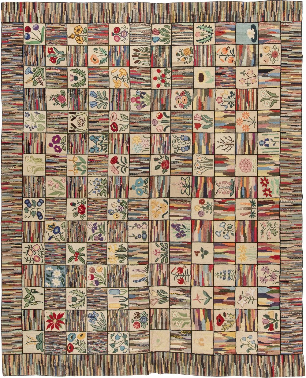 Mid-20th century Colorful American Hooked Wool Rug BB3578
