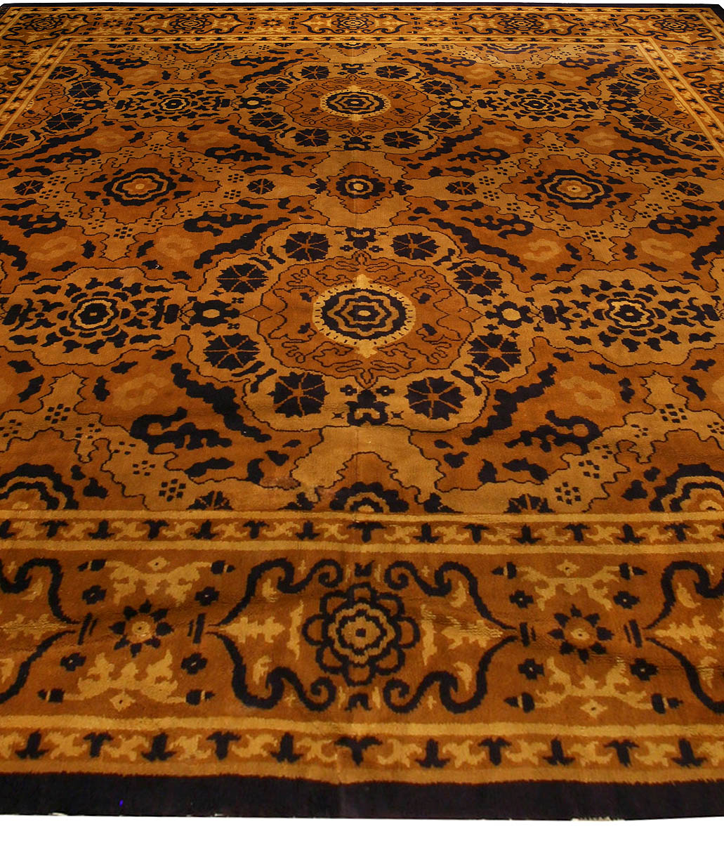 Fine Antique Spanish Brown Abstract Handwoven Wool Rug BB0915