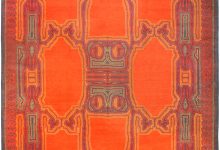 Vintage Viennese <mark class='searchwp-highlight'>Orange</mark> Red Yellow Handmade Wool Rug BB2745