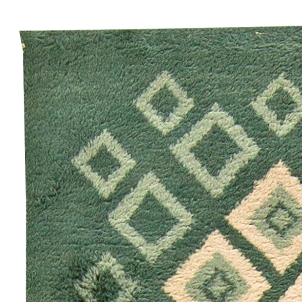 French Art Deco Green and White Handwoven Wool Rug by Paule Leleu BB6038