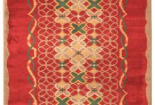 Art Deco Red, Yellow, Taupe and Green Handwoven Wool Runner BB4853