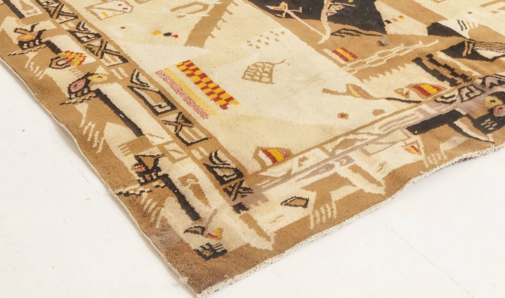 Fine Antique Abstract Indian Agra Beige Brown Handmade Wool Rug BB4980