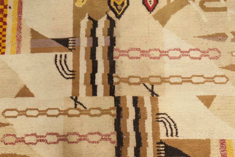 Fine Antique Abstract Indian Agra Beige Brown Handmade Wool Rug BB4980