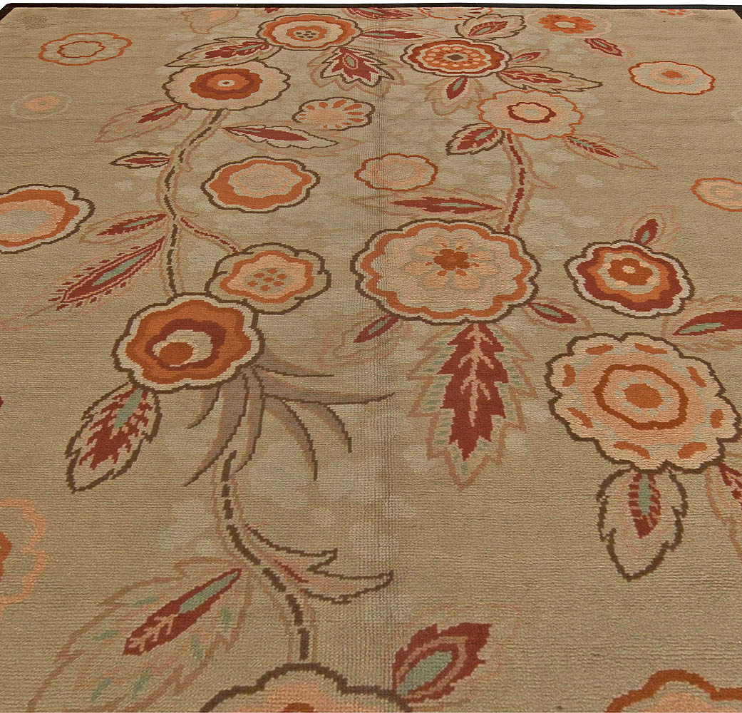 Art Deco Floral Brick Red, Orange and Taupe Handwoven Wool Rug BB6032