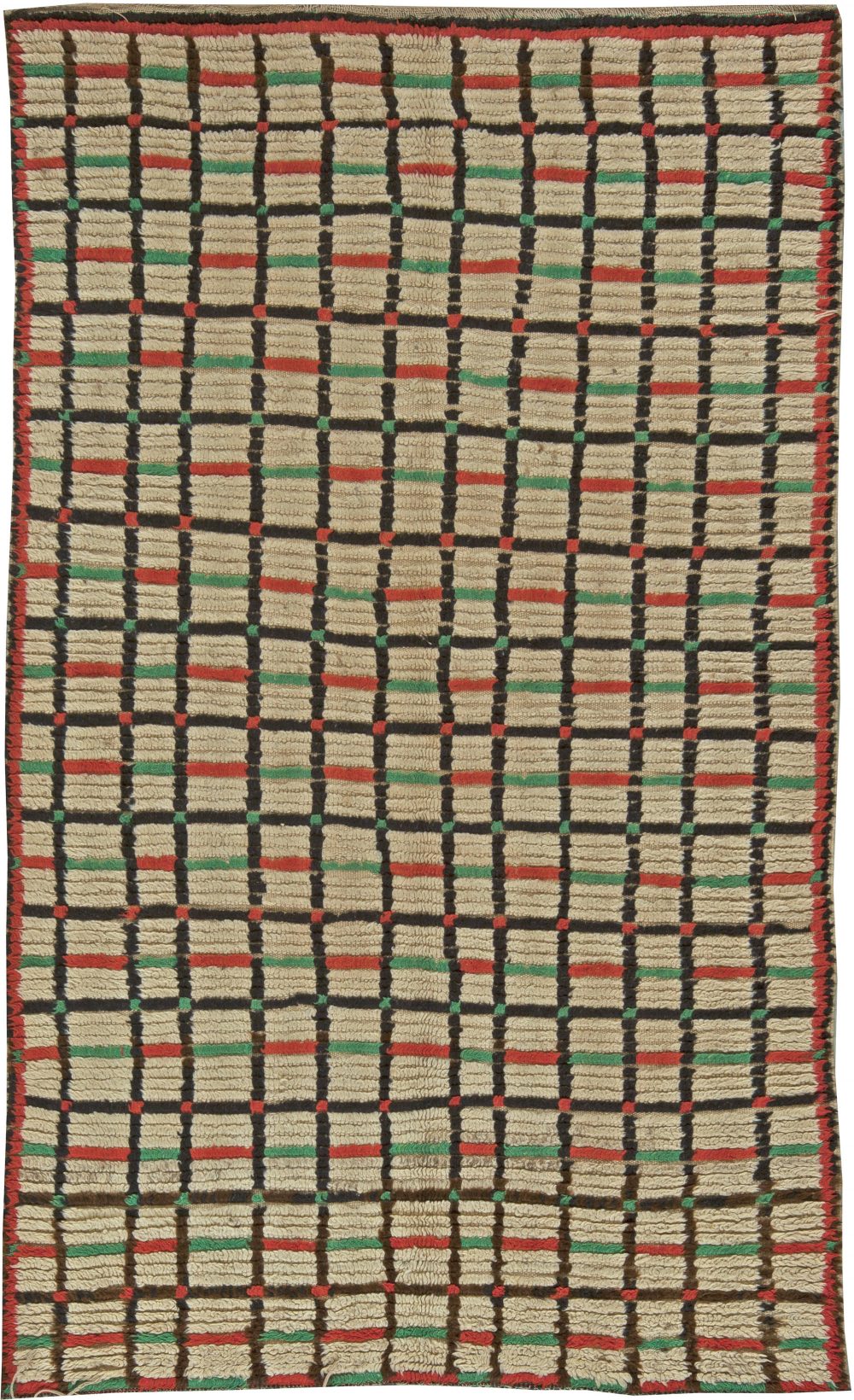 Midcentury Moroccan Handmade Wool Rug in Red, Green and Brown BB5901