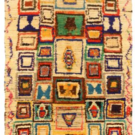 Moroccan Vintage Abstract Light Beige Hand-Knotted Wool Rug BB5145