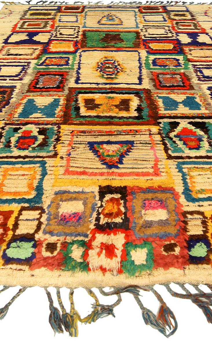 Mid-20th Century Colorful Grid Design Moroccan Handmade Wool and Cotton Rug BB5145