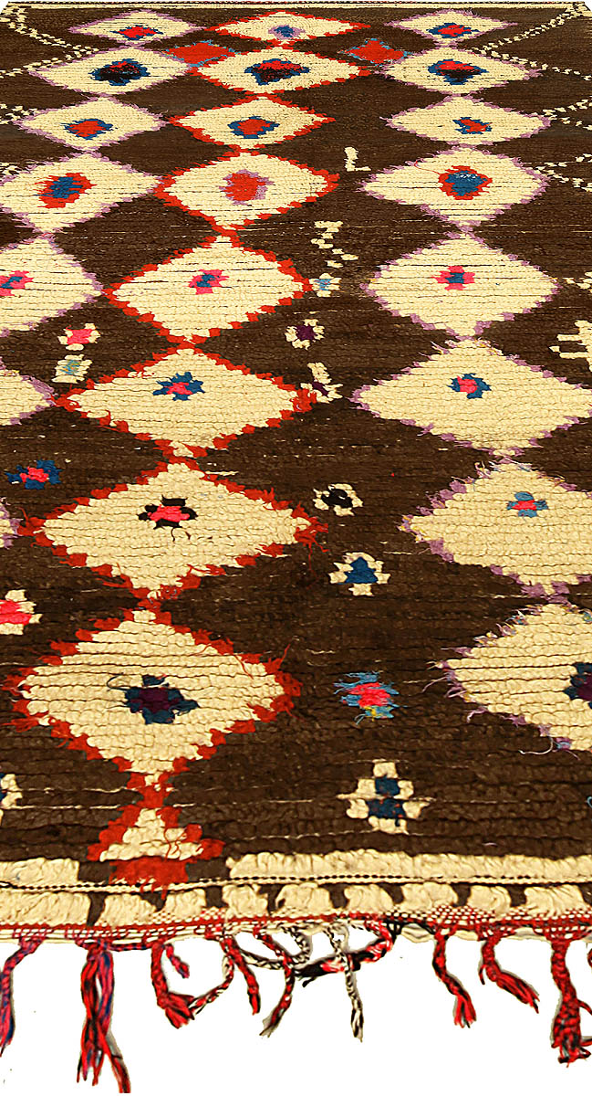 Mid-20th century Tribal Diamonds Motif Moroccan Brown Handmade Wool Rug BB5137