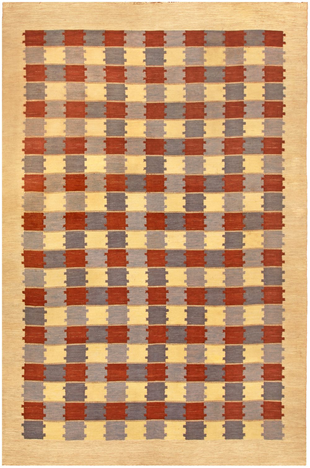 Swedish Checkerboard Pattern Flat-Weave Rug BB4852