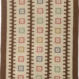 Vintage Swedish Geometric Flatweave Wool Carpet In Light Beige, Signed ‘Go 1952’ Signed “Go 1952” BB6319