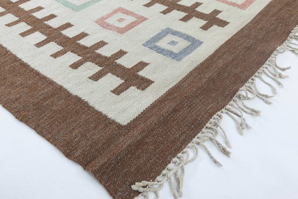 Mid-20th Century Swedish Geometric Wool Rug, Woven Initials and Date “Go 1952” BB6319