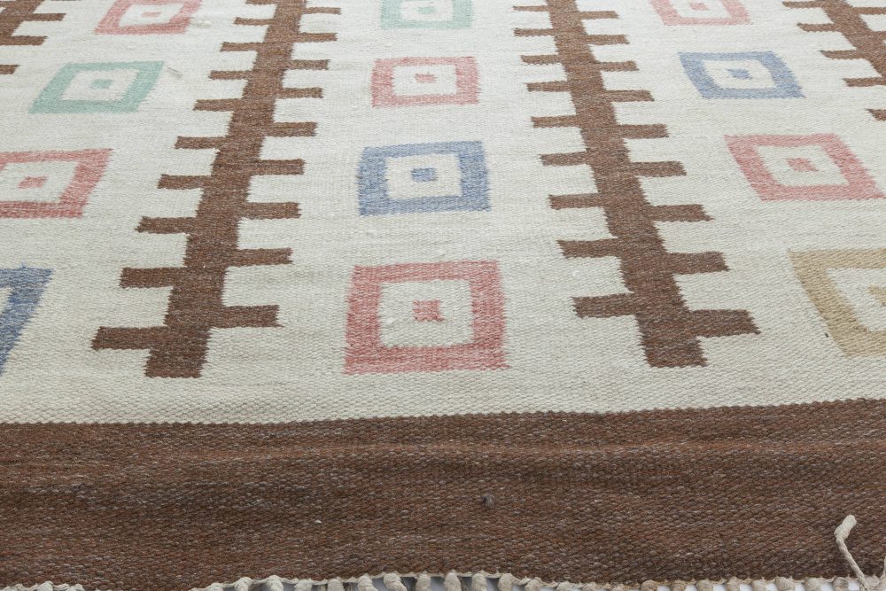 Mid-20th Century Swedish Geometric Wool Rug, Woven Initials and Date “Go 1952” BB6319