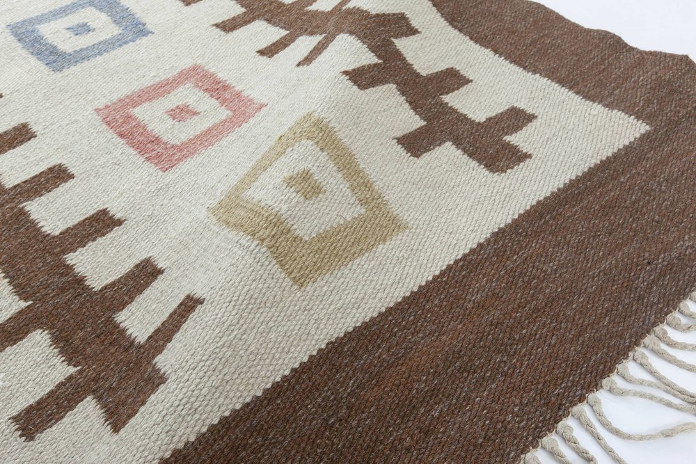Mid-20th Century Swedish Geometric Wool Rug, Woven Initials and Date “Go 1952” BB6319