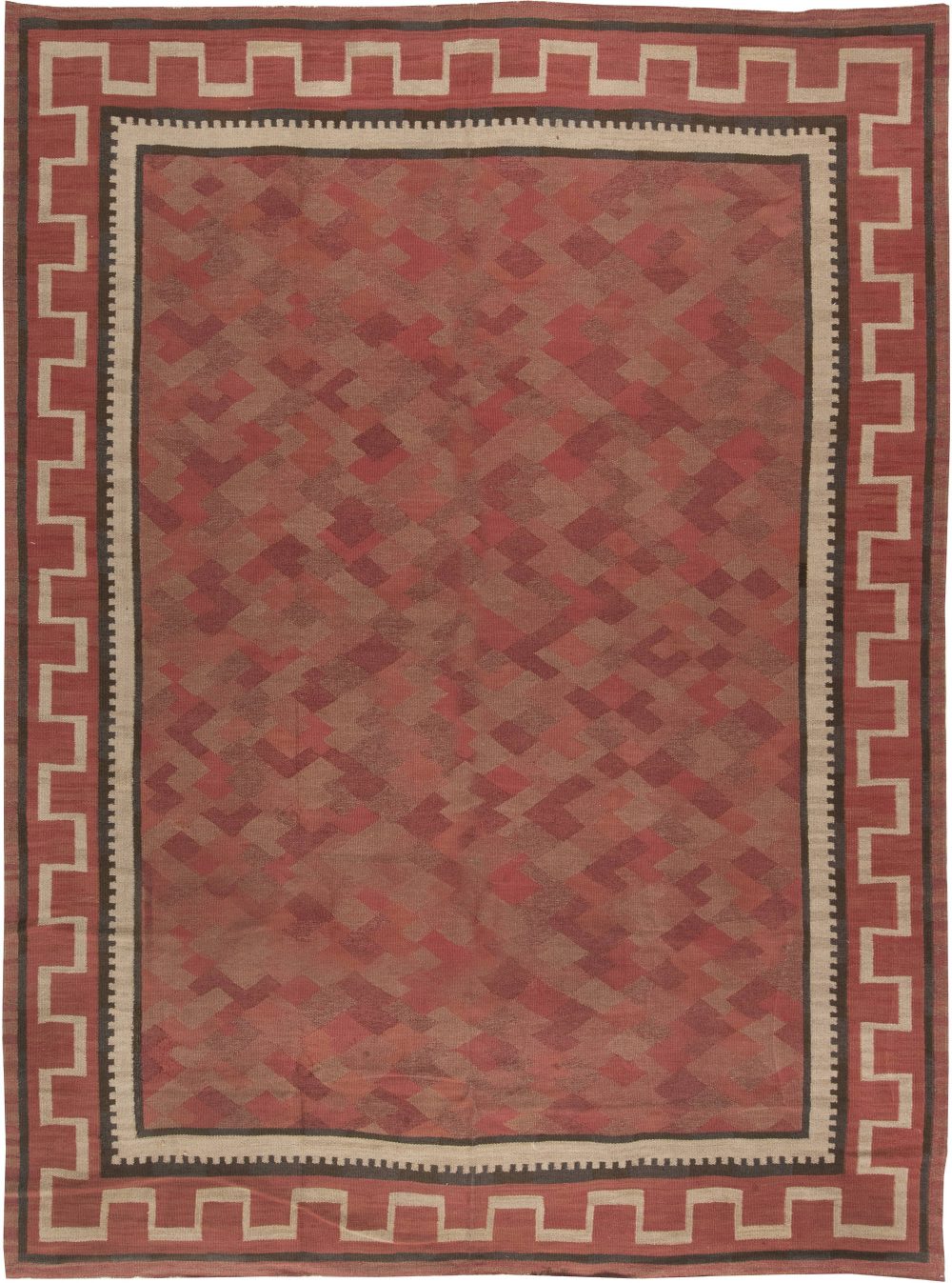 Swedish Midcentury Red, Burgundy and Carmine Flat-woven Wool Rug BB6474