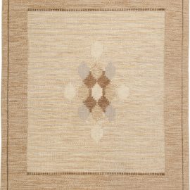 Vintage Swedish Geometric Light Beige Flatweave Wool Rug By Ingegerd Silow Woven Signature To Edge “Is” BB6314