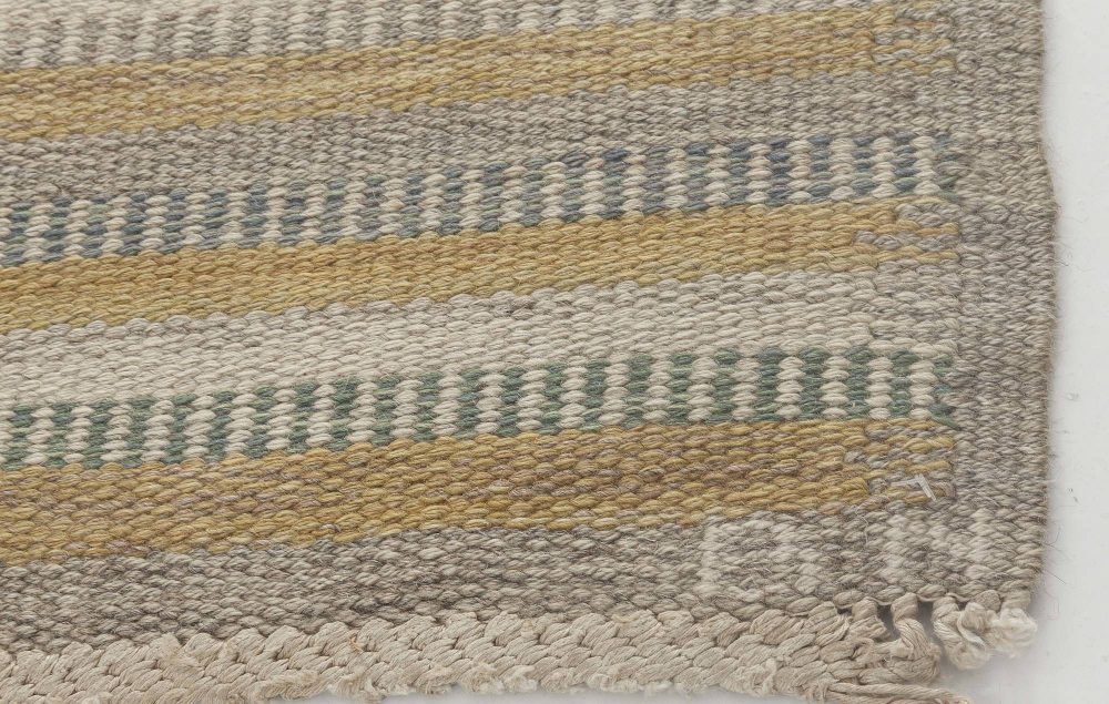 Vintage Swedish Gul randig med tvist flatweave carpet by Barbro Nilsson BB6445