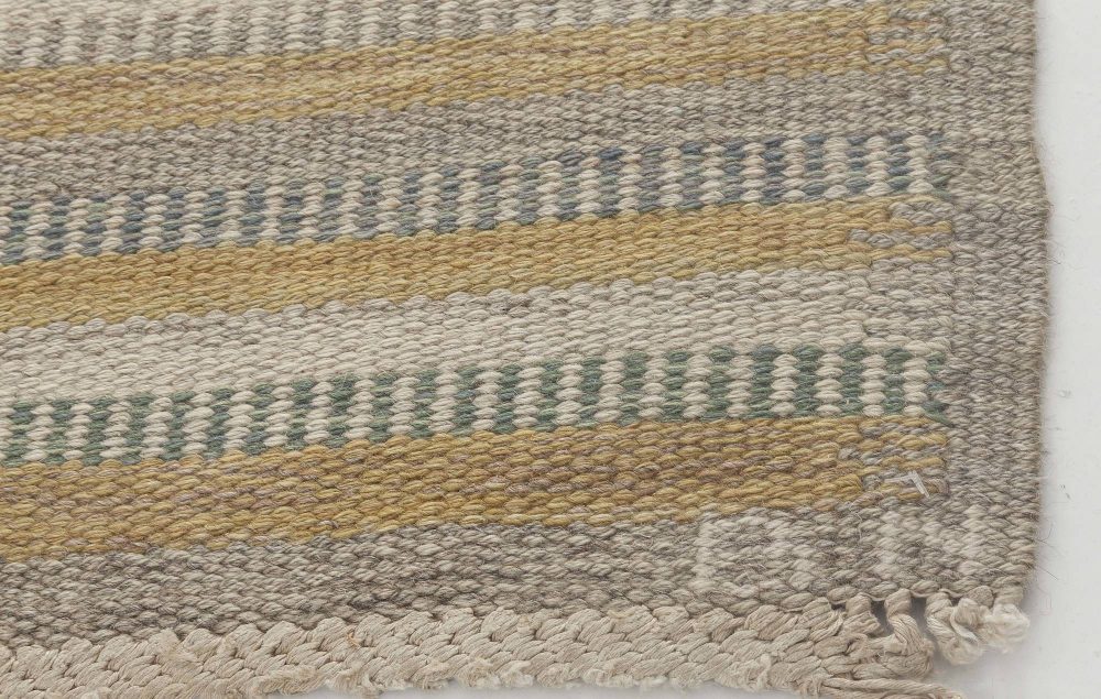 Vintage Swedish Gul randig med tvist flatweave carpet by Barbro Nilsson BB6445