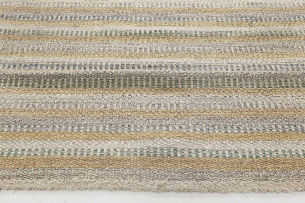 Vintage Swedish Gul randig med tvist flatweave carpet by Barbro Nilsson BB6445