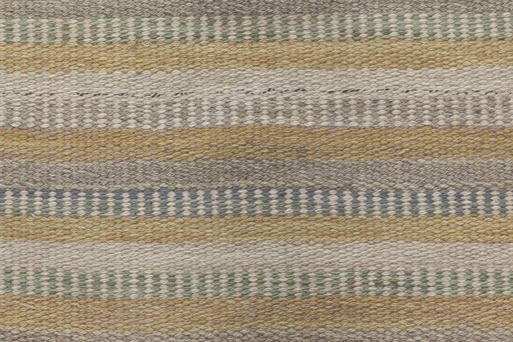 Vintage Swedish Gul randig med tvist flatweave carpet by Barbro Nilsson BB6445
