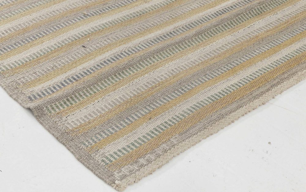 Vintage Swedish Gul randig med tvist flatweave carpet by Barbro Nilsson BB6445