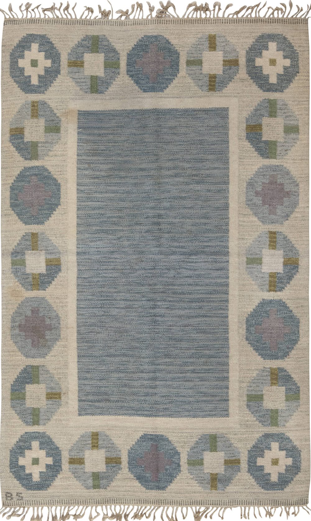 Mid-20th Century Geometric Blue, Green, Grey Rug by Birgitta Solderkvist “Bs” BB6559