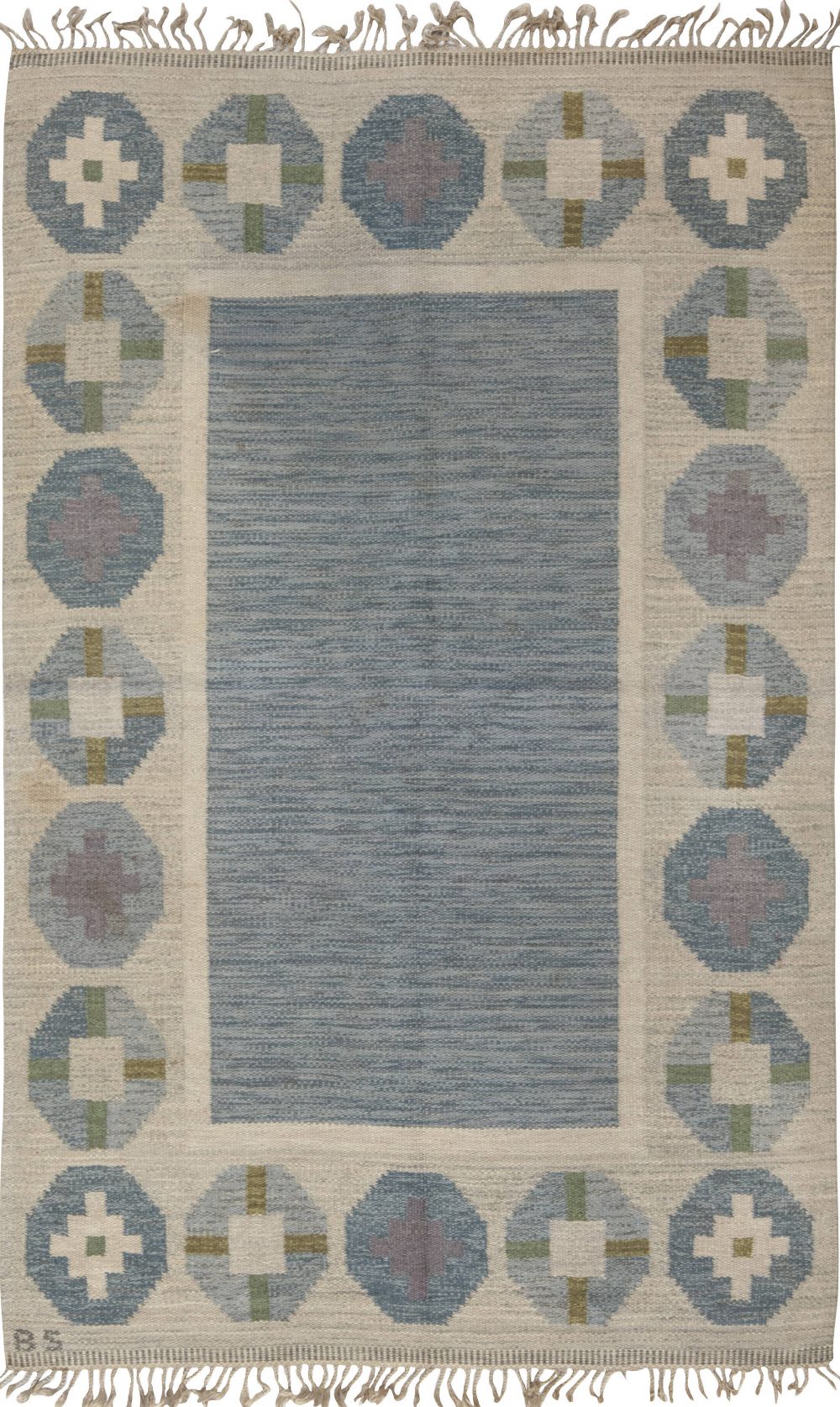 Mid-20th Century Geometric Blue, Green, Grey Rug by Birgitta Solderkvist “Bs” BB6559