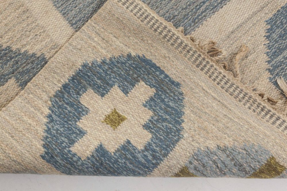 Mid-20th Century Geometric Blue, Green, Grey Rug by Birgitta Solderkvist “Bs” BB6559