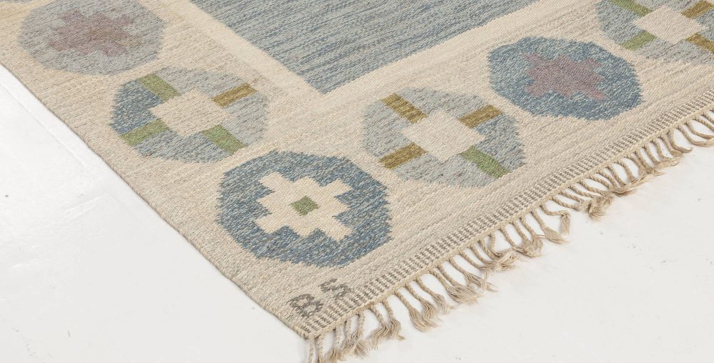 Mid-20th Century Geometric Blue, Green, Grey Rug by Birgitta Solderkvist “Bs” BB6559