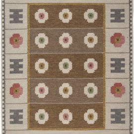 Scandinavian Mid-Century Geometric Cream Flatweave Wool Rug By Alice Wallebäck (AW) BB6560